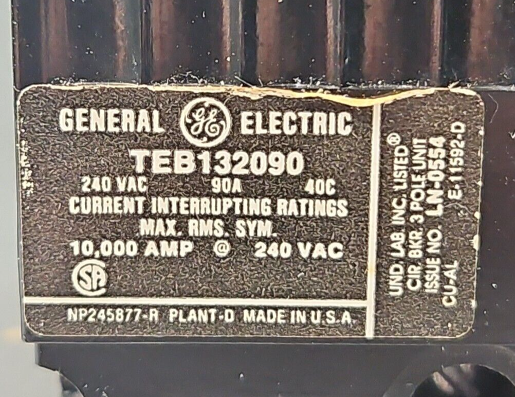 General Electric TEB132090 3 Pole 90A 240VAC Circuit Breaker             loc4C14