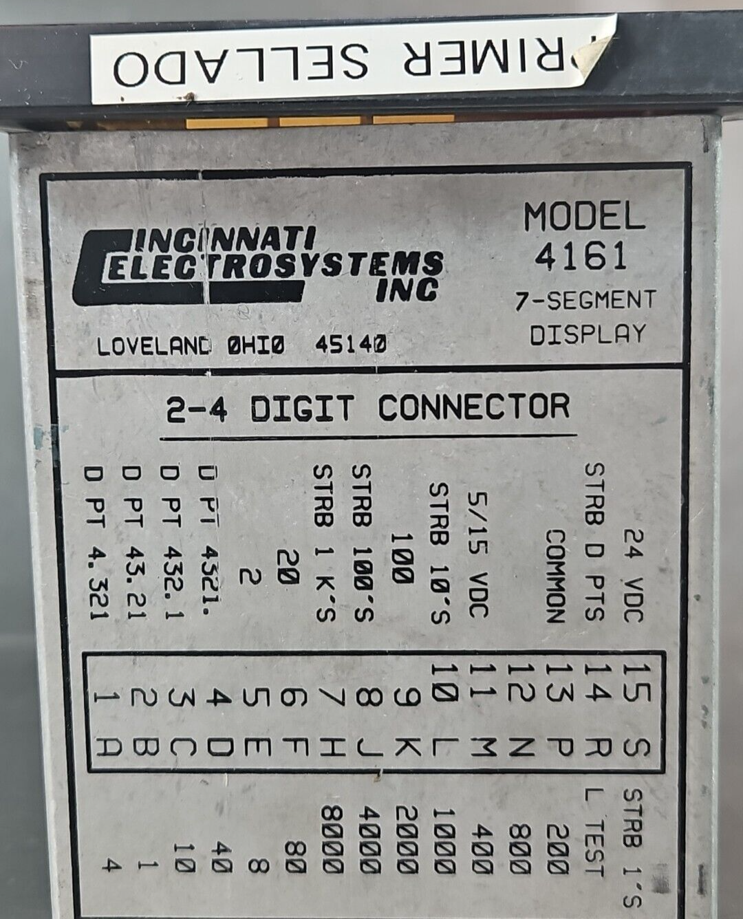 Cincinnati Electrosystems 4161 Displays Model Number                    (BIN345)