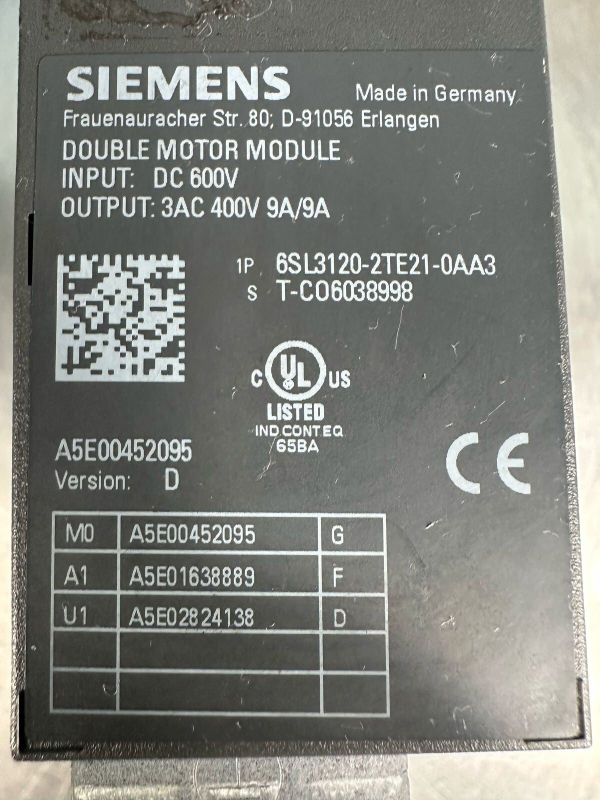 Siemens Sinamics  6SL3120-2TE21-0AA3 Double Motor Mod      (8.4.8)