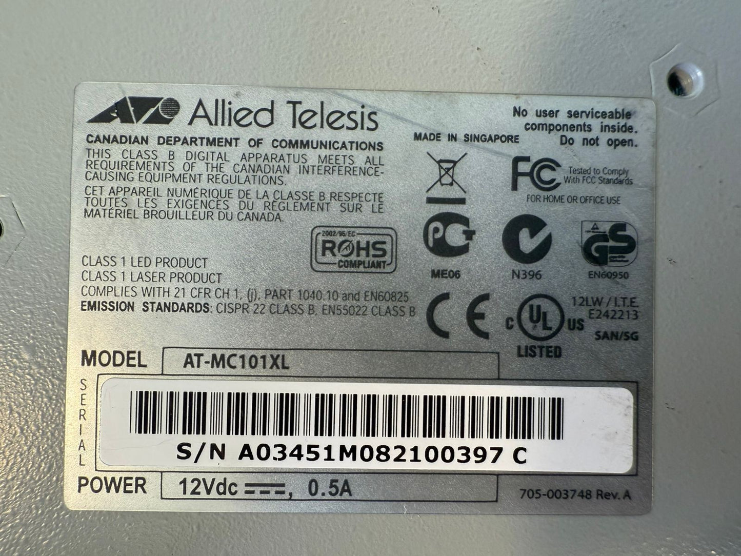 Allied Telesis AT-MC101XL Fast Ethernet Media Converter            (3.2.4)