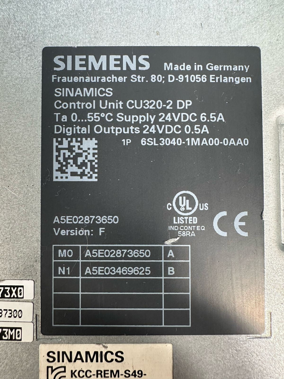 Siemens 6SL3040-1MA00-0AA0 CU320-2 DP SINAMICS 24 V DC 6.5 A (8.4.5)