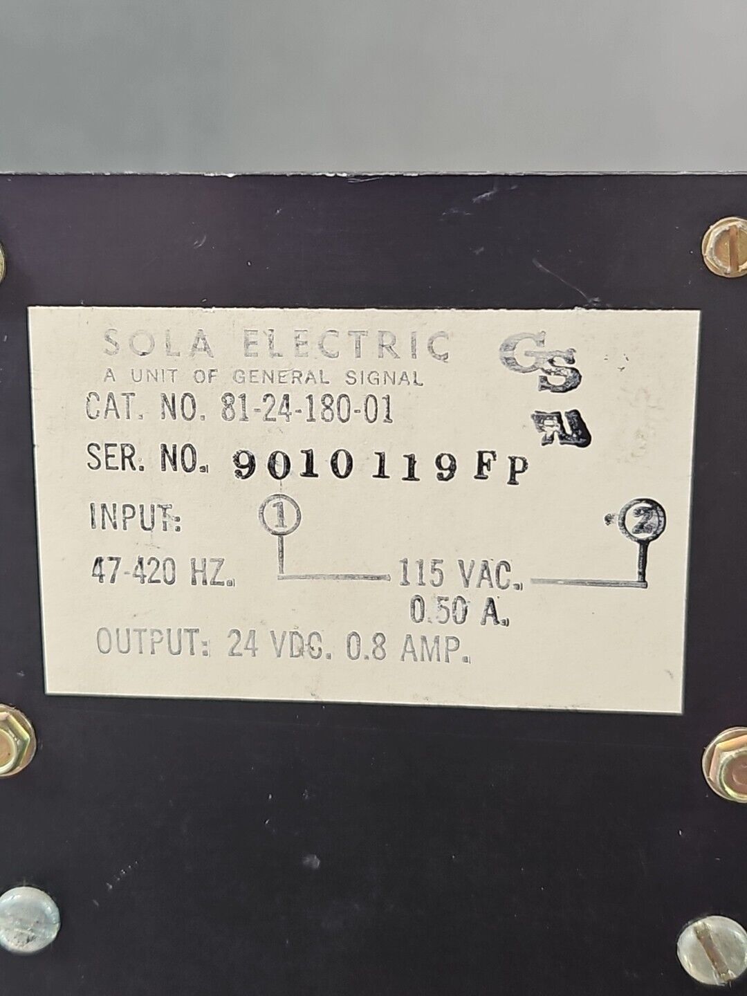 Sola Electric 81-24-180-01 24 VDC Power Supply 0.8 Amp 115Vac Input       loc4B9