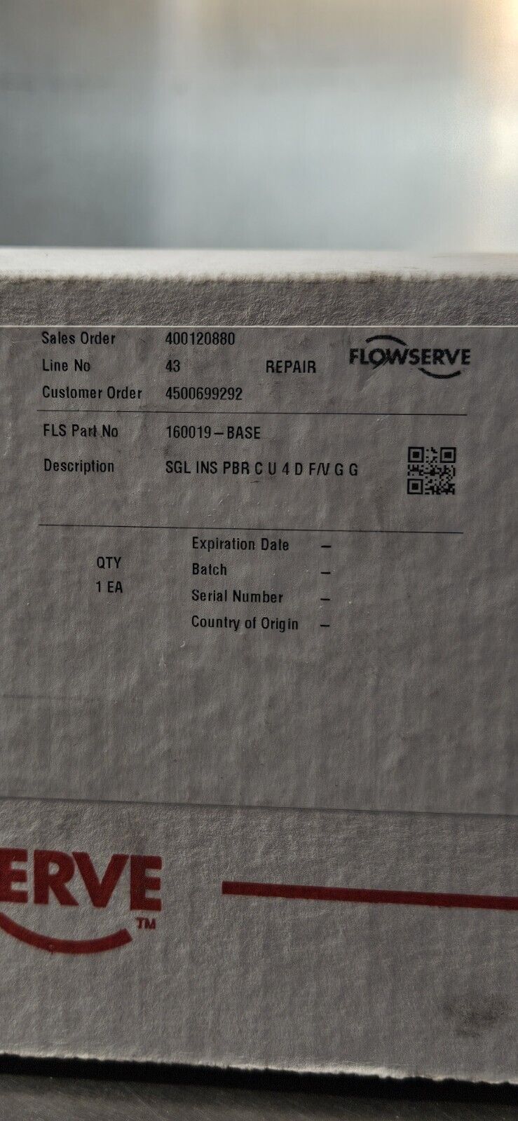 Flowserve 160019-BASE    SGL INS PBR CU 4D F/V GG                        Loc5B18