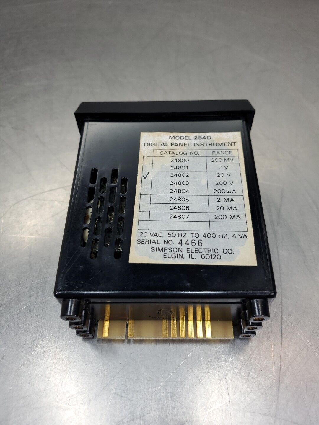 SIMPSON Model 2840 Digital Panel Meter, 20VDC 120VAC.                         2D