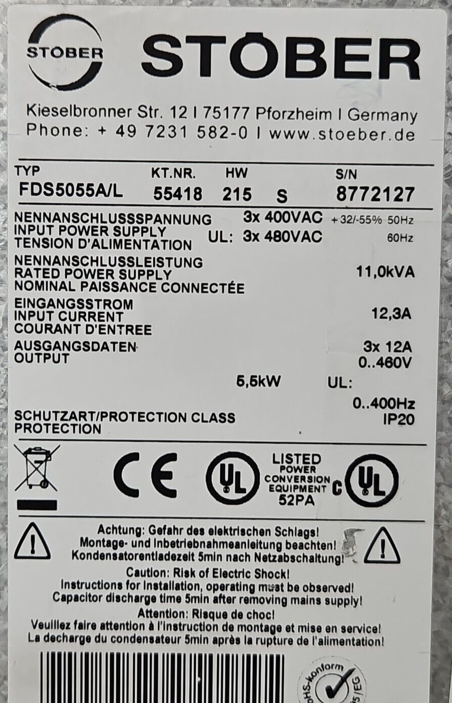 Stober FDS5055A/L Posidrive 11.0 kVA 12.3A 5.5kW    (BIN1.5.4)