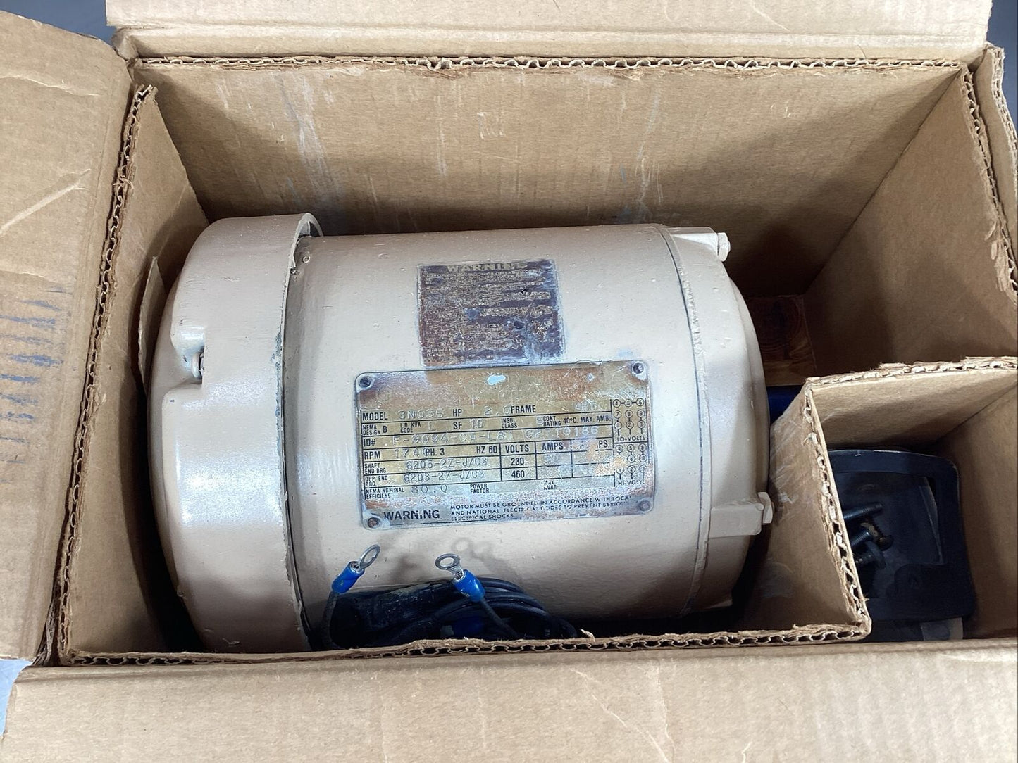 DAYTON  3N035  2HP ELECTRIC MOTOR 1740 RPM 145T FRAME 3 PHASE      1D