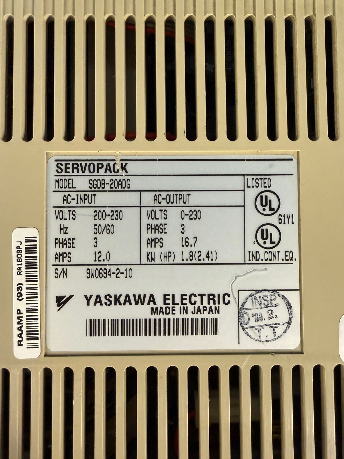 Yaskawa  SGDB-20ADG Servopack 3Ph                         (8.3.8)