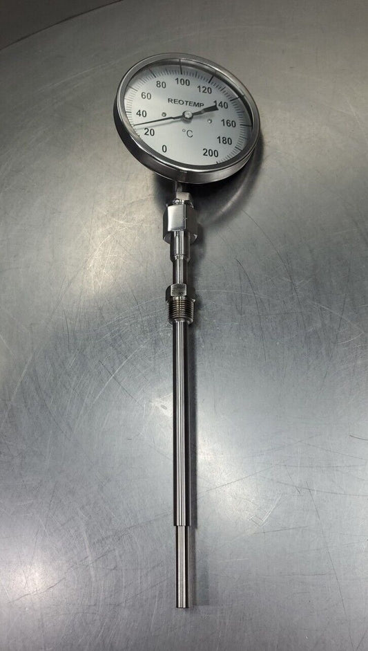 REOTEMP 62395A 0-200°C  Thermometer, 5" FACE, 8-3/4" STEM                   6D-8