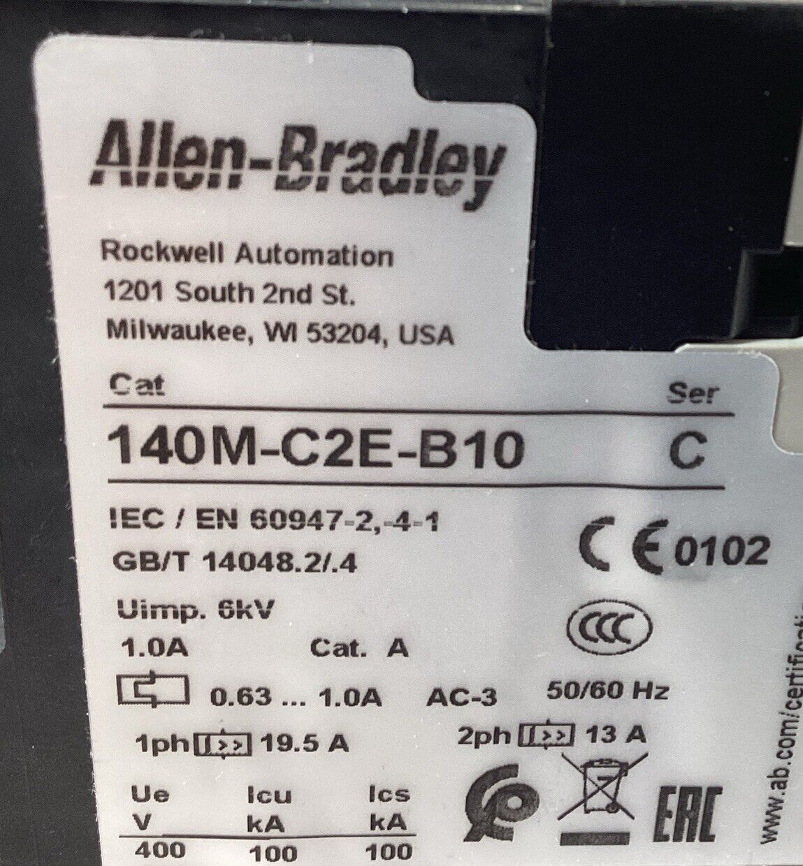 Allen Bradley  140M-C2E-B10 /C  Manual Starter        4D-19