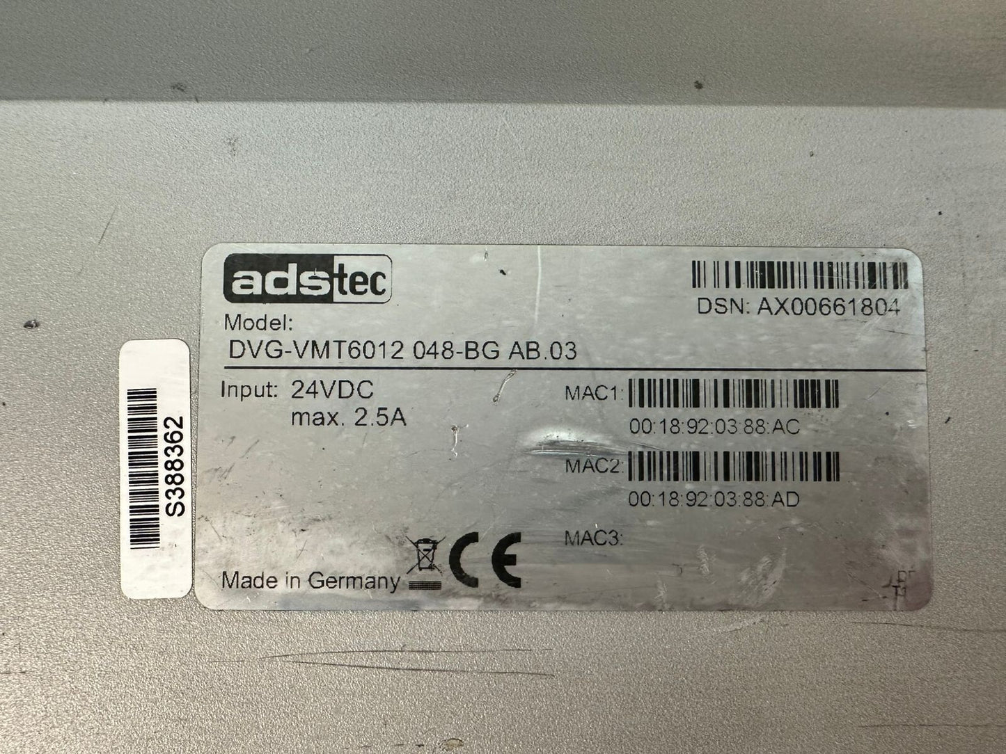AdsTec DVG-VMT6012 Digital Display Screen Ind.  Comp 24VDC 2.5Amp (10.5.5)