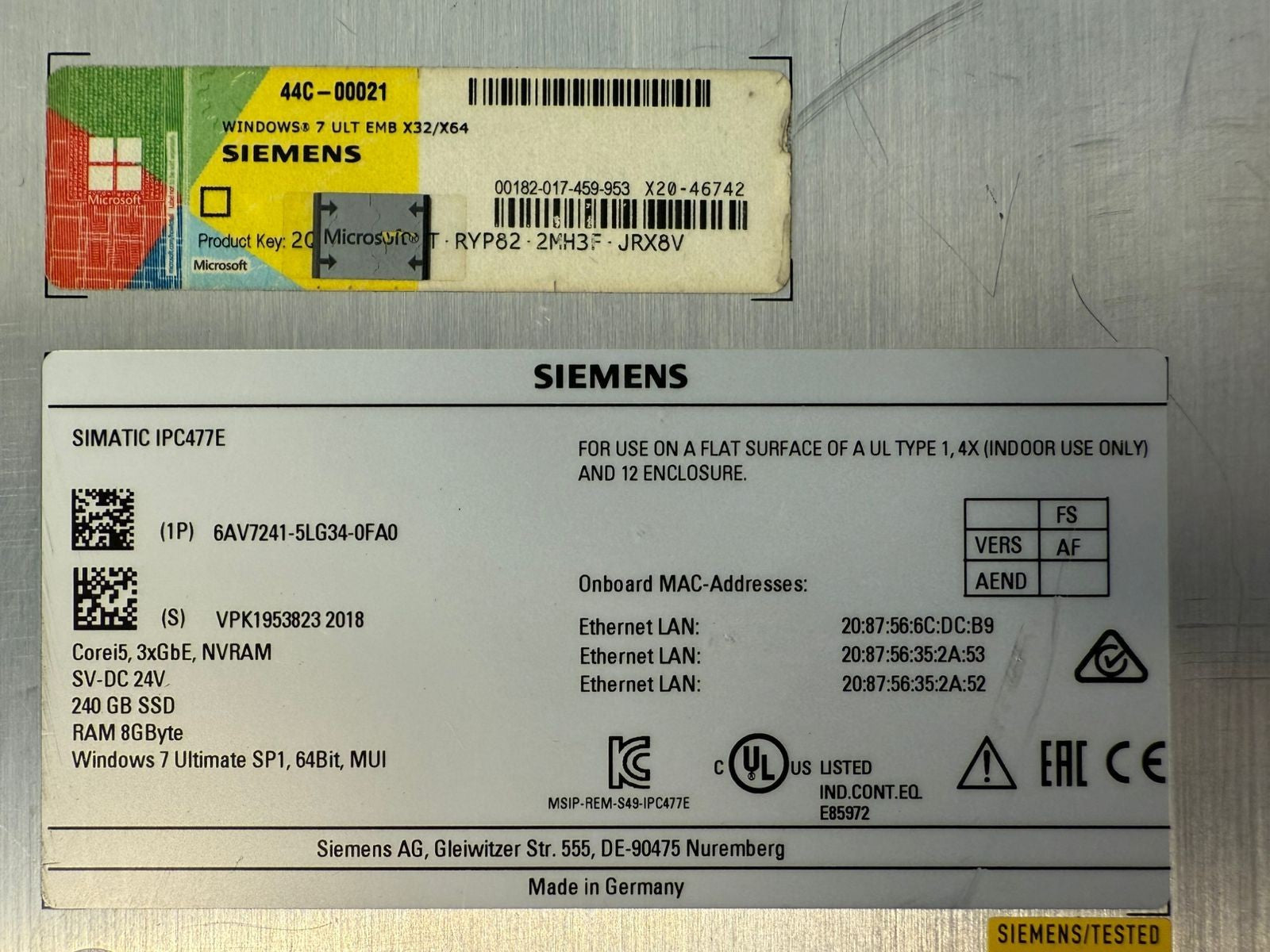 Siemens Simatic IPC477E 6AV7241-5LG34-0FA0 PANEL PC                (9.4.5)