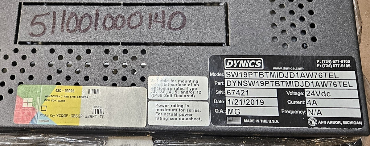 Dynics SW19PTBTMIDJD1AW76TEL Panel Screen                               (BIN765)