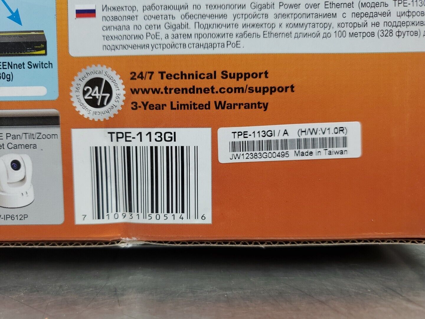TRENDnet TPE-113GI/A Gigabit PoE Injector.                                 3C-14
