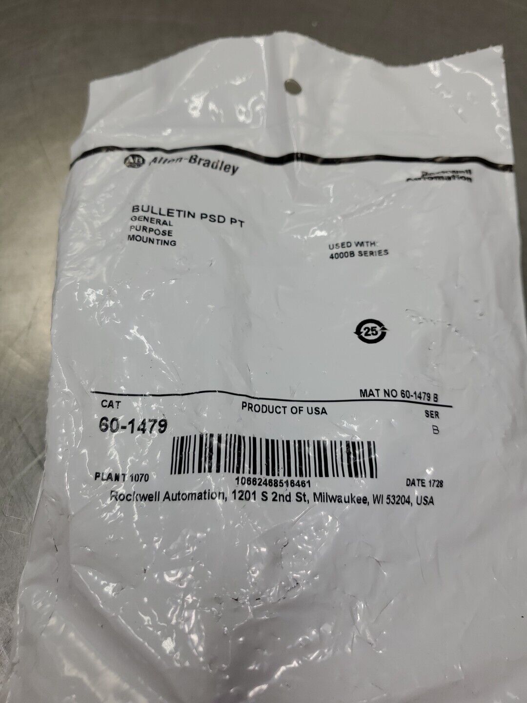 Allen Bradley 60-1479 SER. B BULLETIN PSD PT Mounting Bracket.             5D-25