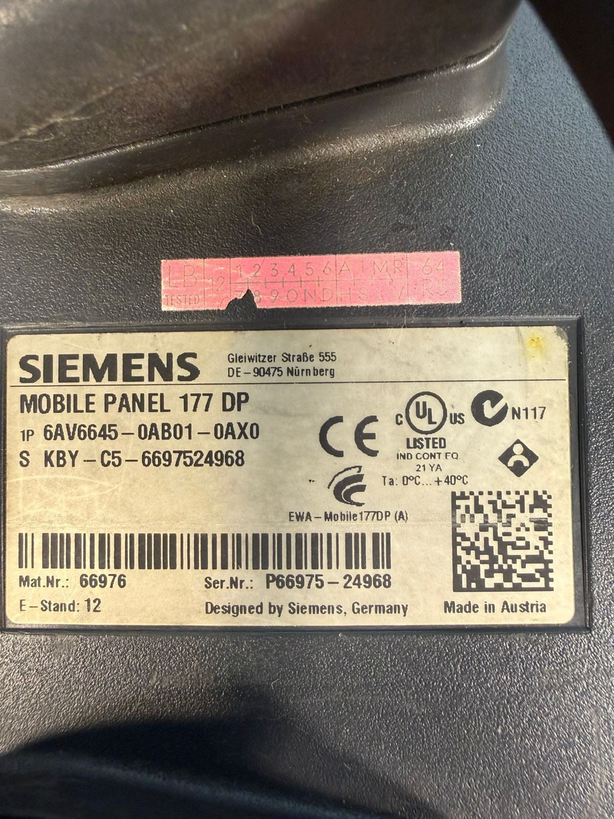 Siemens 6AV6645-0AB01-0AX0 Simatic 177 DP Mobile Panel (6.5.1)
