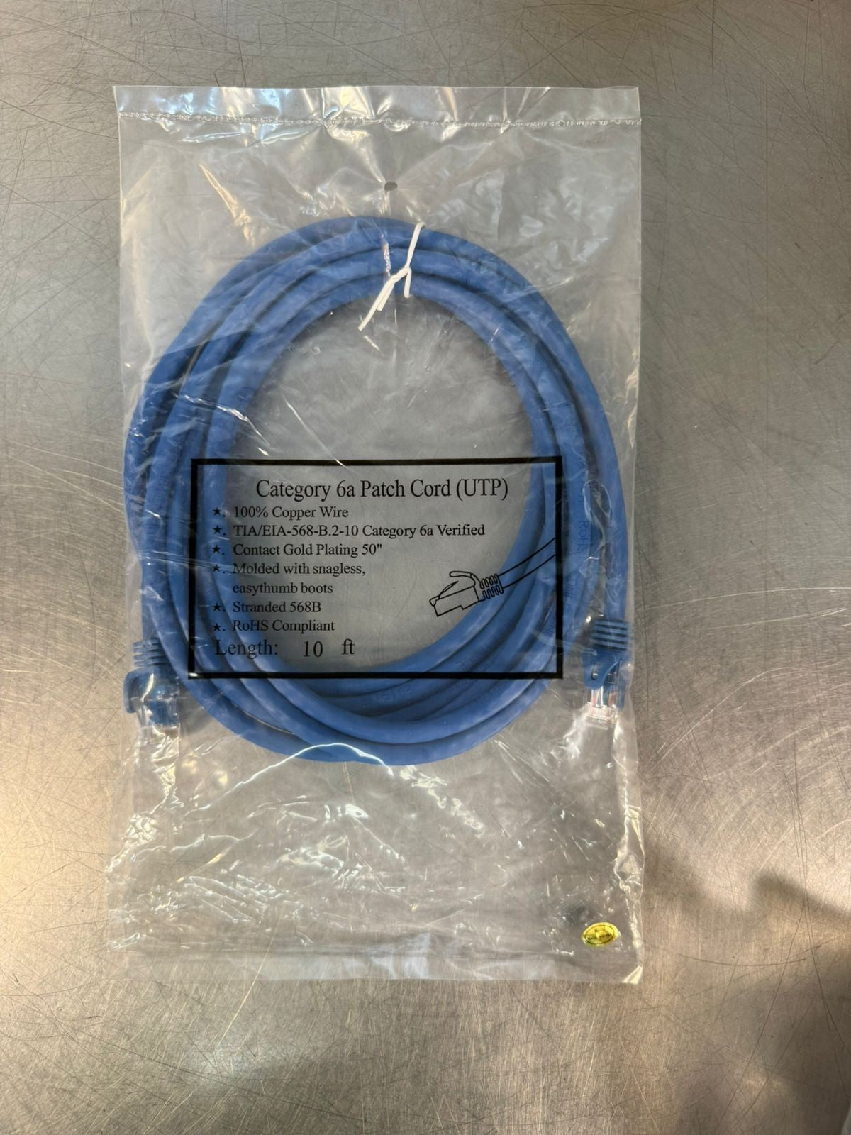 Tia/Eia 568-B.2-10 Category 6 Patch Cord 10 Ft gold plating 50"    (6.3.4)