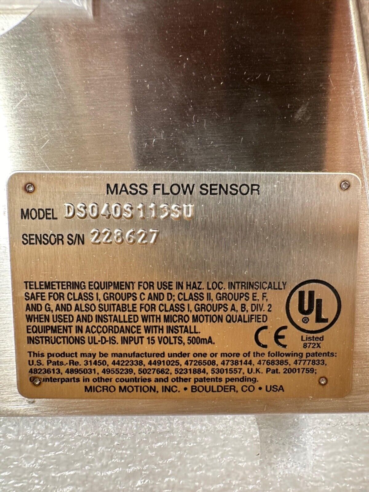 Micro Motion  DS040S113SU Mass Flow Sensor (1E-35)