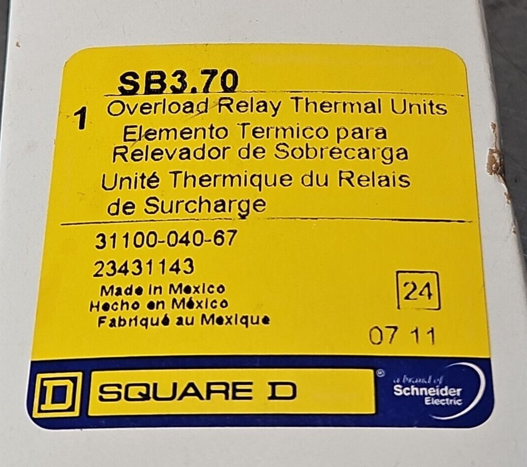 SQUARE D SB3.70 Overload Relay Thermal Unit                             (BIN334)