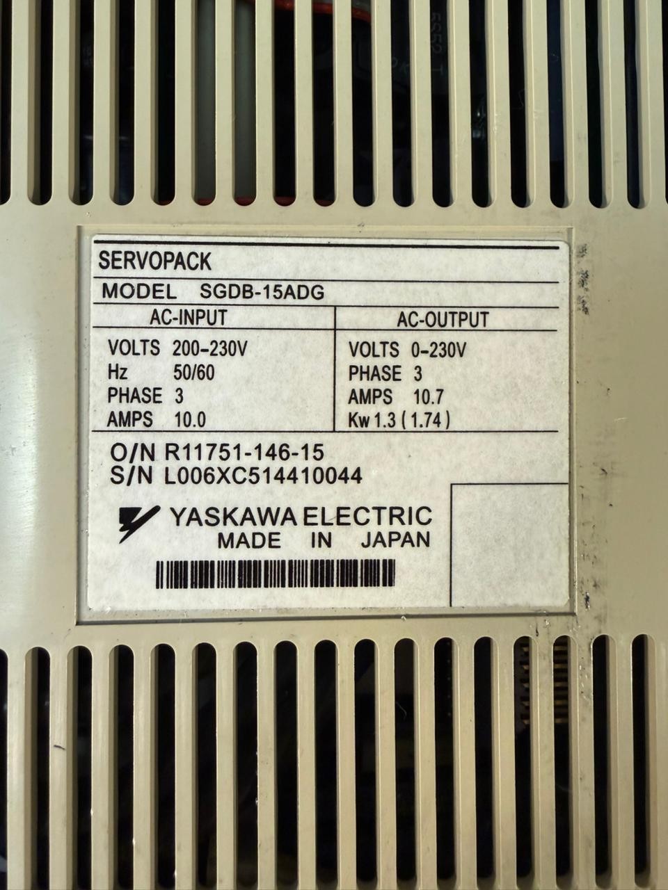 Yaskawa SGDB-15ADG Servopack Drive   3 Ph                          (1.4.1)