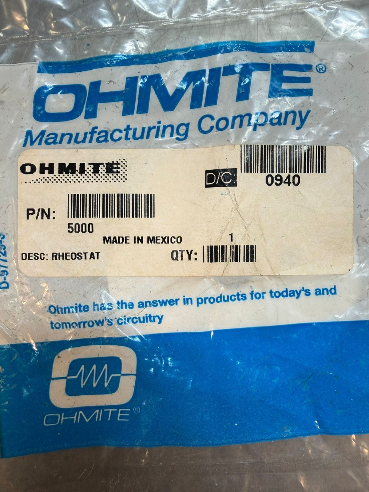 Ohmite Rheostat Dial 5000                             (7.3.2)