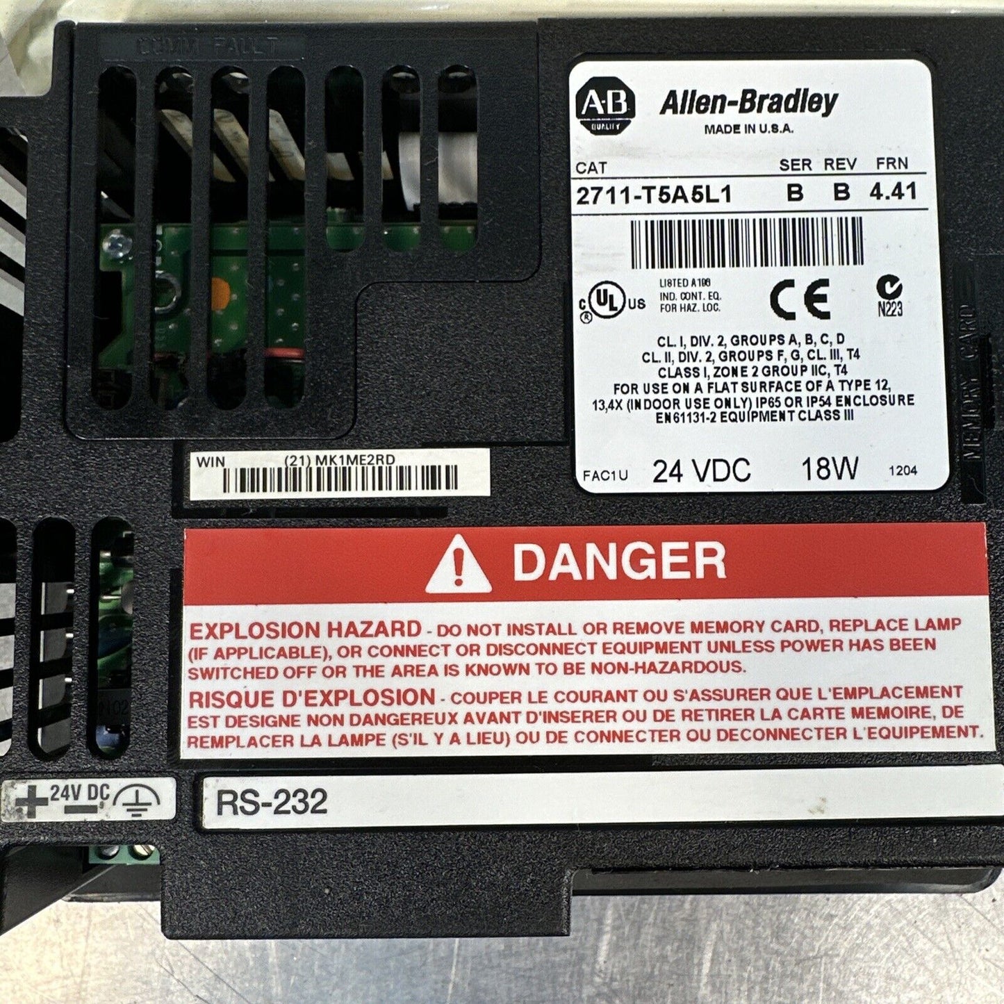 Allen-Bradley 2711-T5A5L1 touch screen SER B/REV B/FRN 4.41 (BIN-1.2.5)