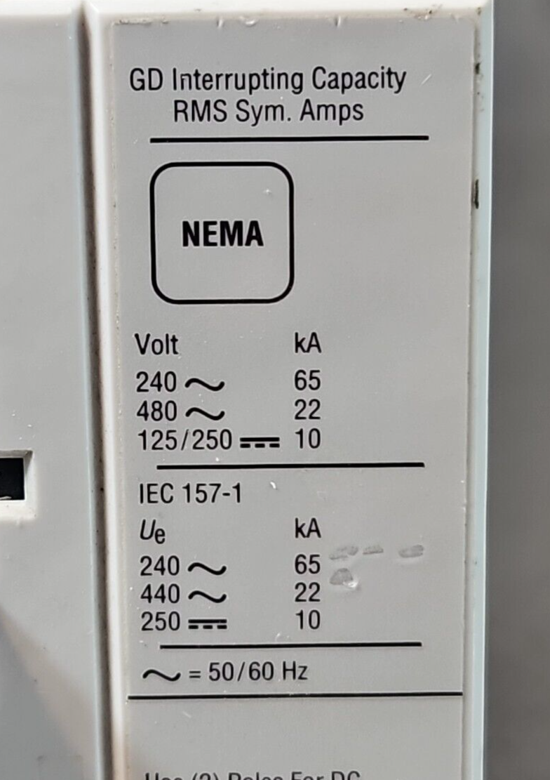 Eaton GD22k Circuit Breaker 480VAC 125/250 VDC                          (BIN332)