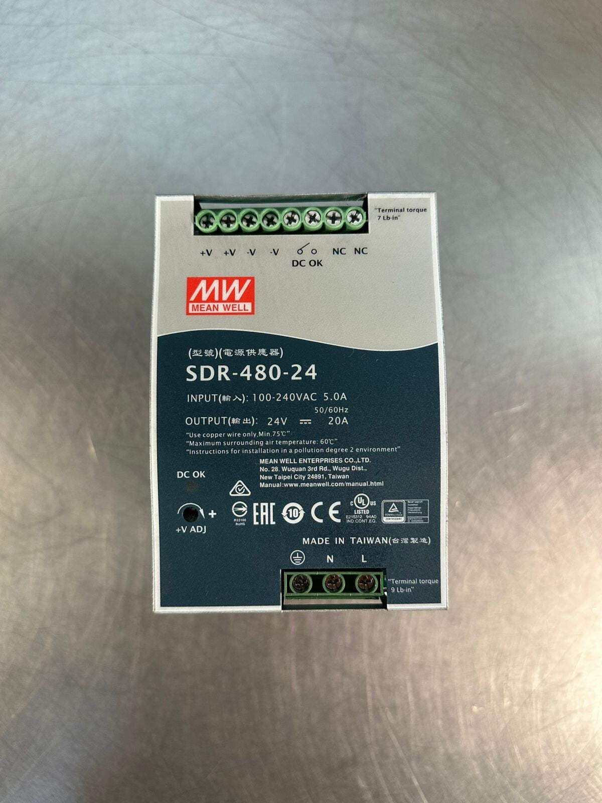 Mean Well SDR-480-24 Power Supply 100-240 Vac 50/60Hz  (6.3.2)