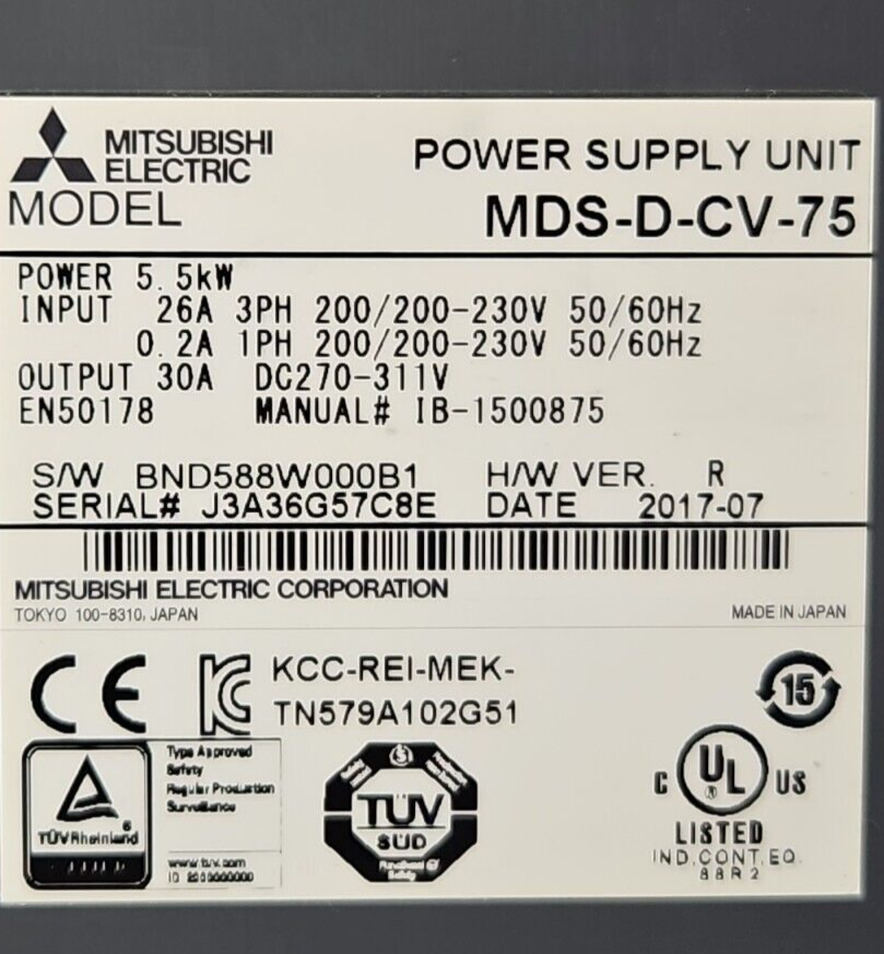 Mitsubishi Electric Corp MDS-D-CV-75 Power Supply Unit 5.5 kW         (BIN1.5.2)