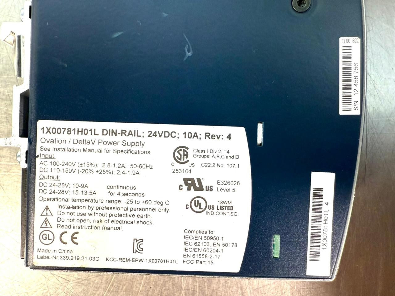 Emerson 1X00781H01L DIN-RAIL 24VDC 10A Rev 4  (8.4.7)