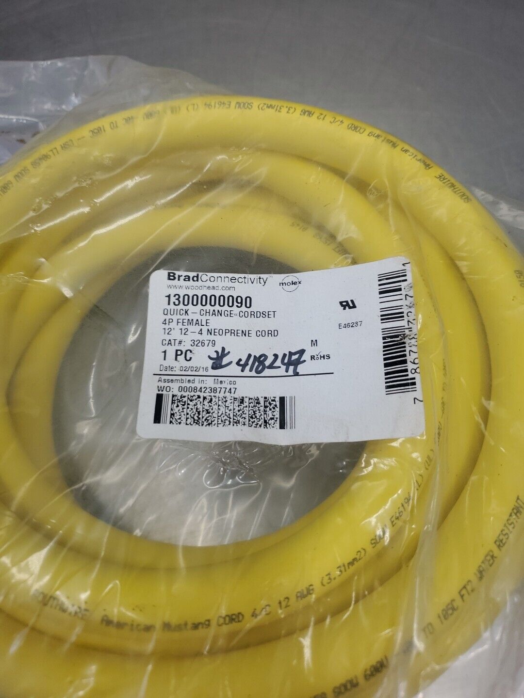 BradConnectivity 1300000090 Quick-Change Cordset, 4P Female, 12'           5C-19