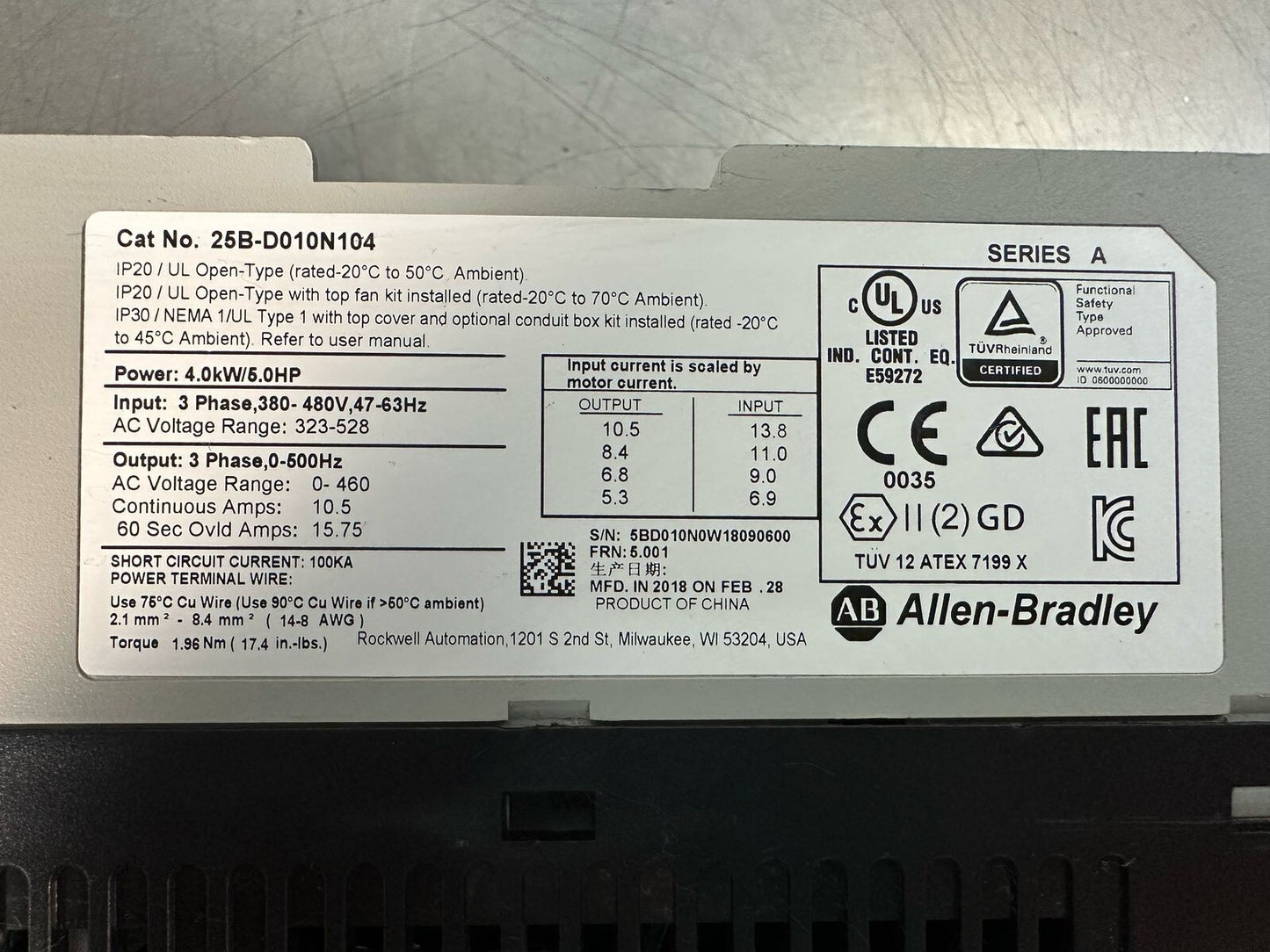 Allen Bradley 25B-D010N104 /A PowerFlex     25BD010N104             (4.5.2)