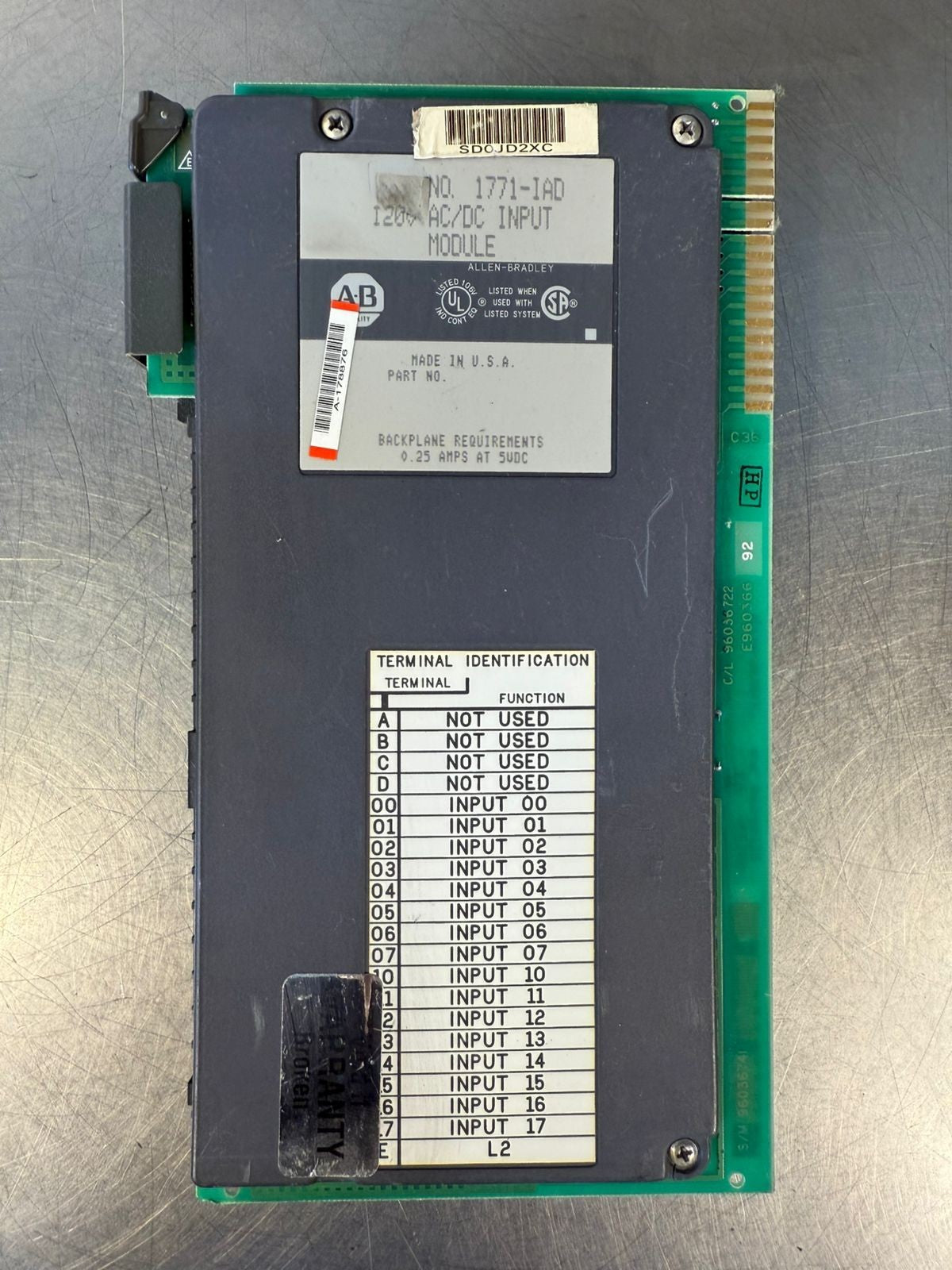 Allen Bradley 1771-IAD INPUT MODULE 0.25Amp At 5VDC                (8.5.1)