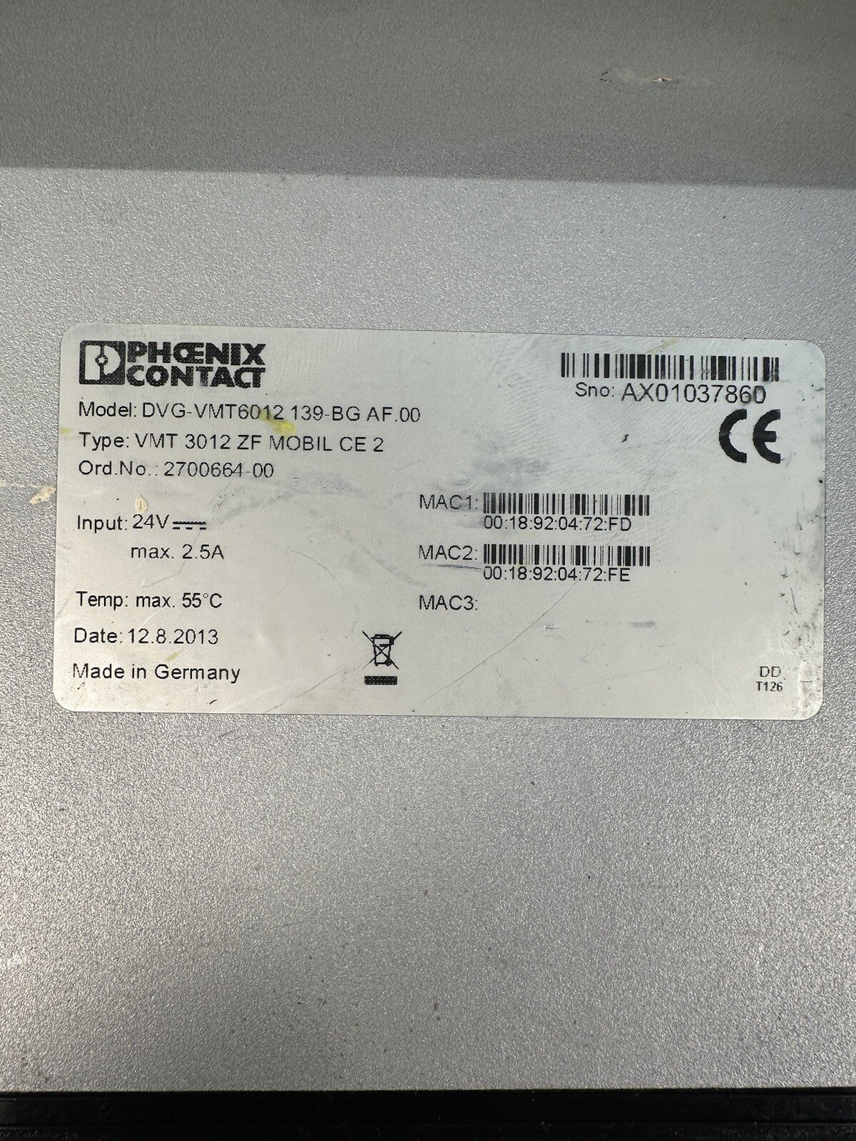 PHONIX CONTACT DVG-VMT6012 24VDC Digital Display Screen Industrial (BIN-1.2.5)