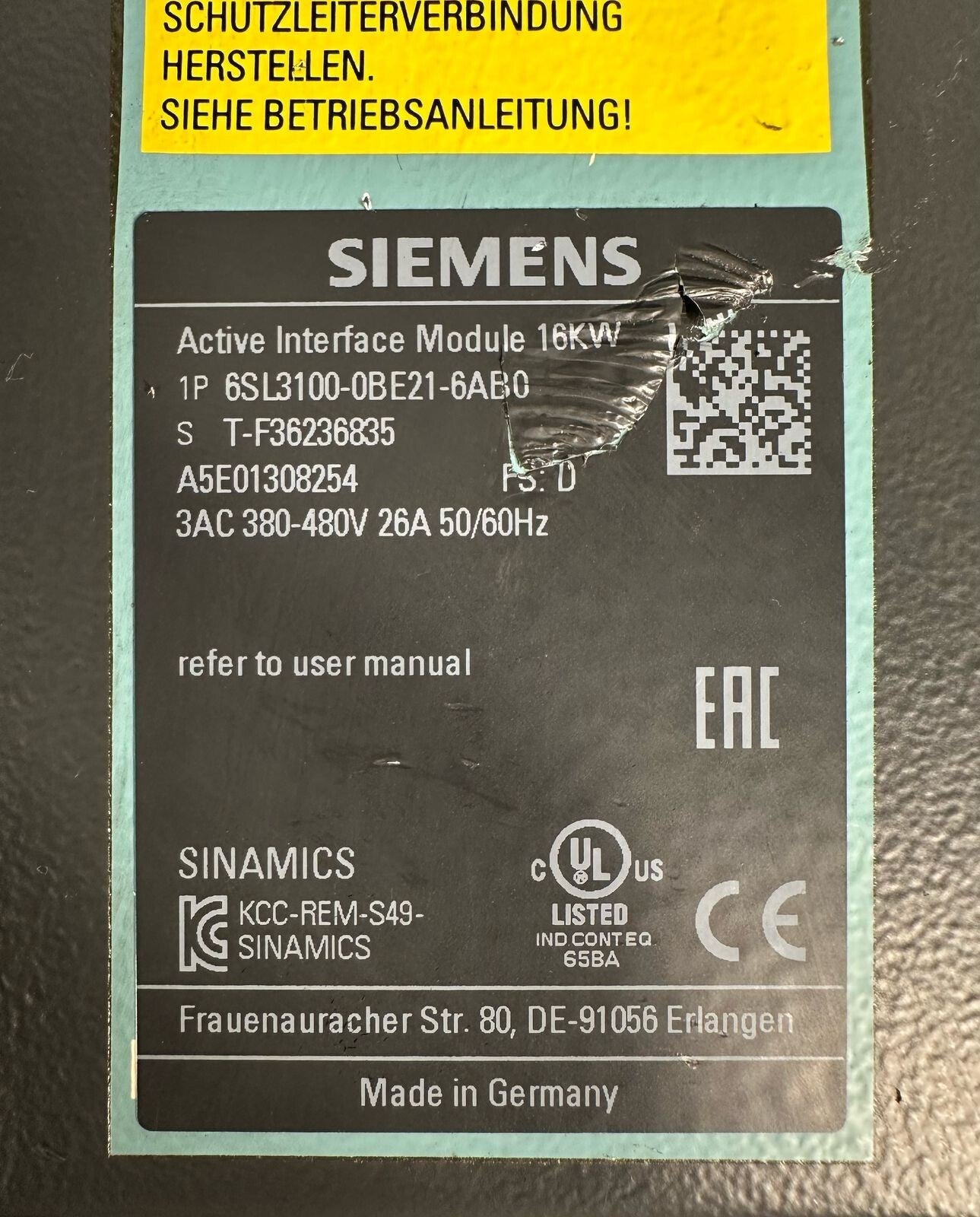 Siemens sinamics  6SL3100-0BE21-6AB0             (2.5.5)