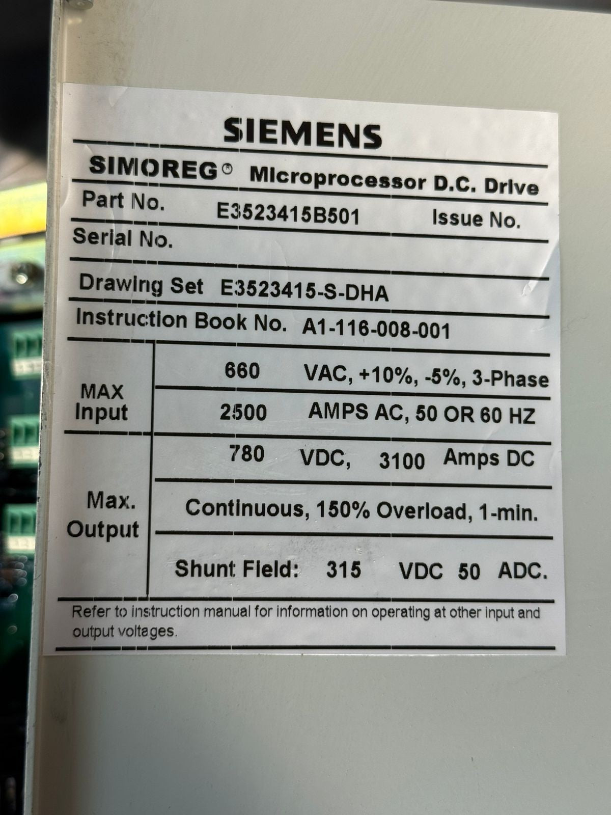 Siemens A1-116-100-505 IS.07 Simoreg E3523415B501 (8.6.2)
