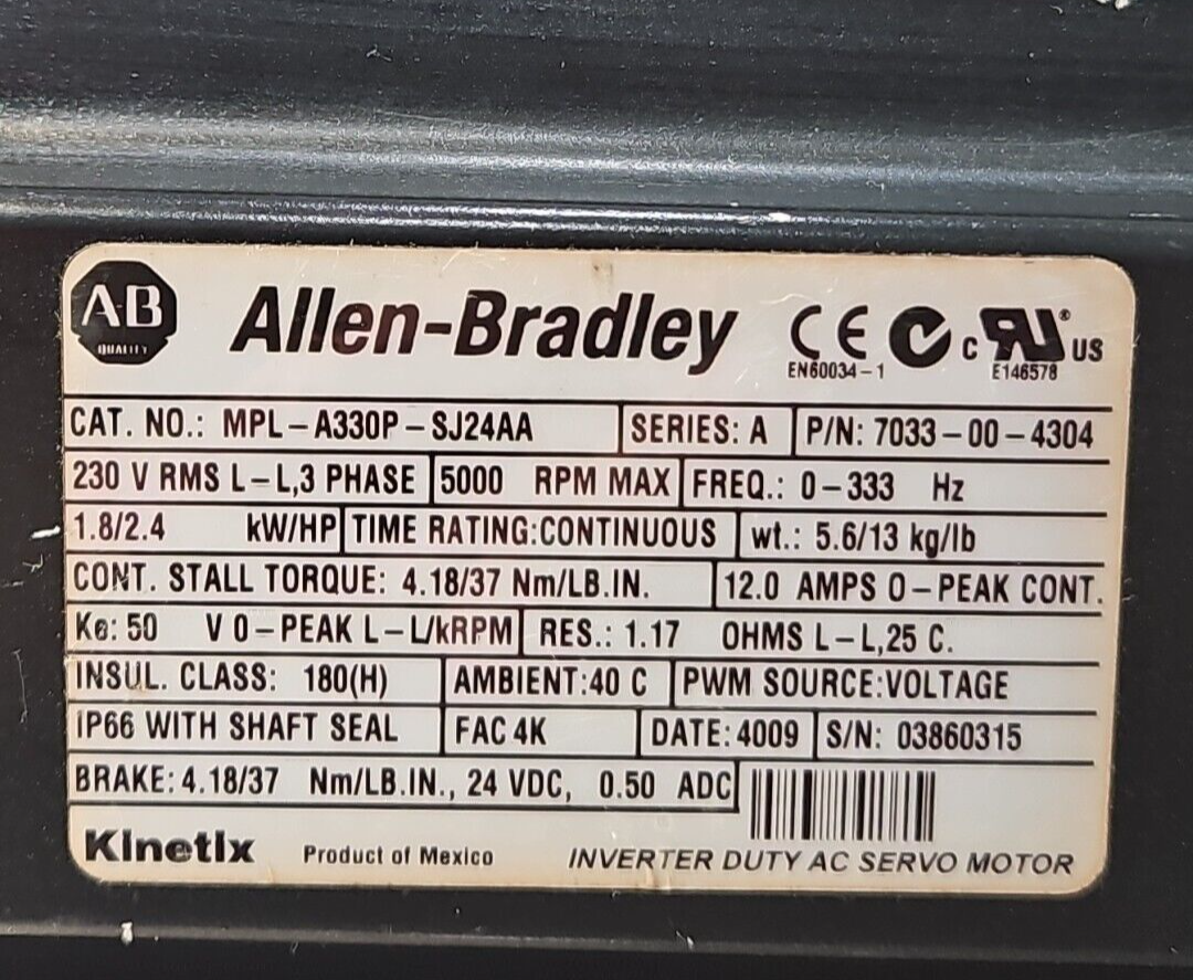 Allen Bradley MPL-A330P-SJ24AA Ser A  Servo Motor                       (BIN143)