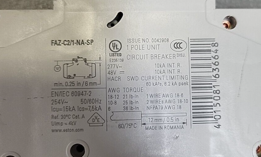 Eaton FAZ-C2/1-NA 1 Pole 2 A(BIN354)