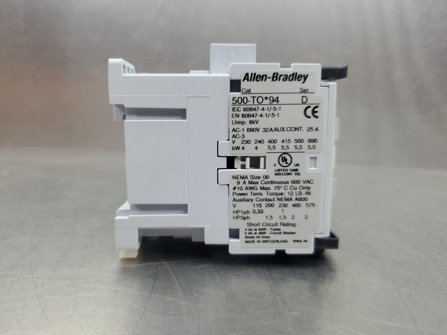 ALLEN BRADLEY 500-TO*94 Ser D Contactor Set w/A02 Module.                  4D-42