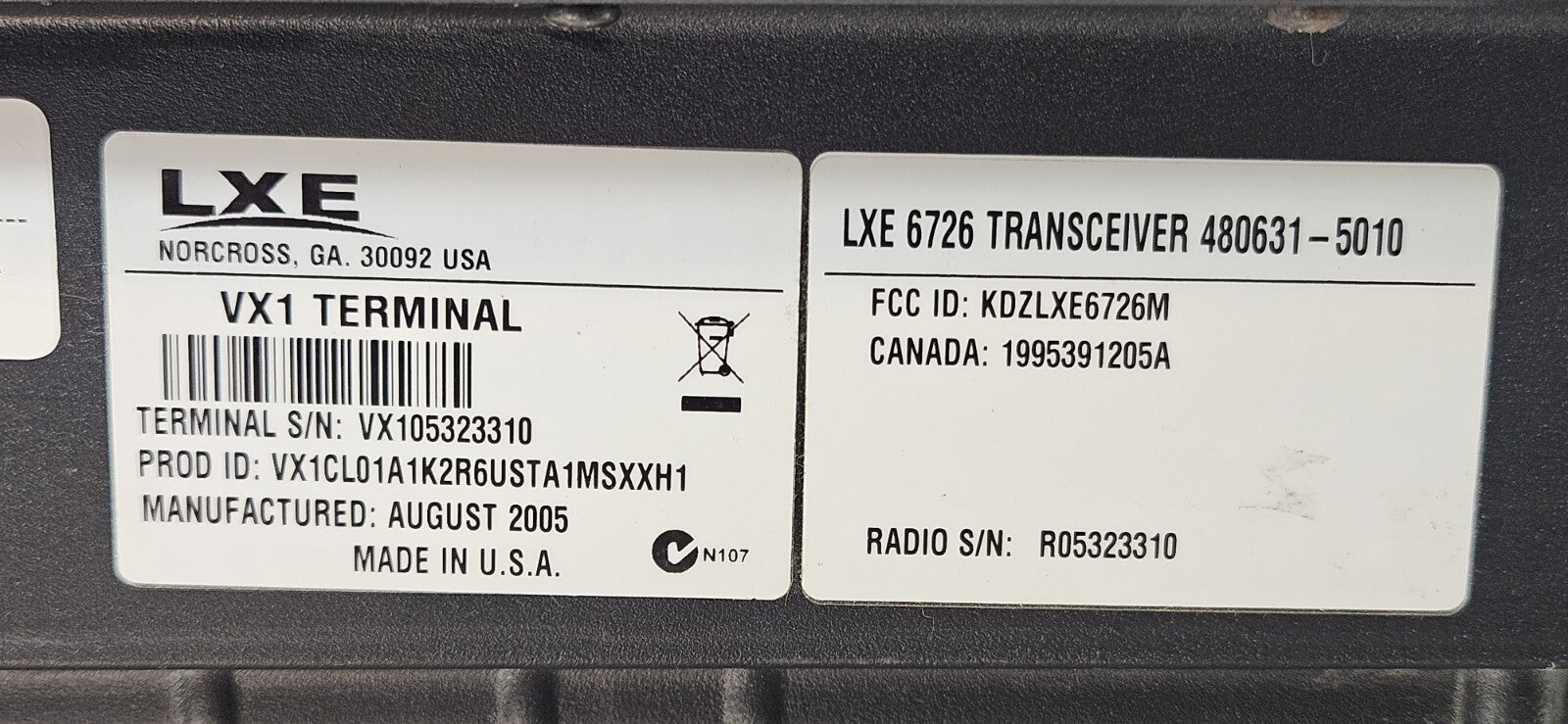 EMS Techonologies VX1 Terminal LXE 6726 Transceiver                     (BIN651)