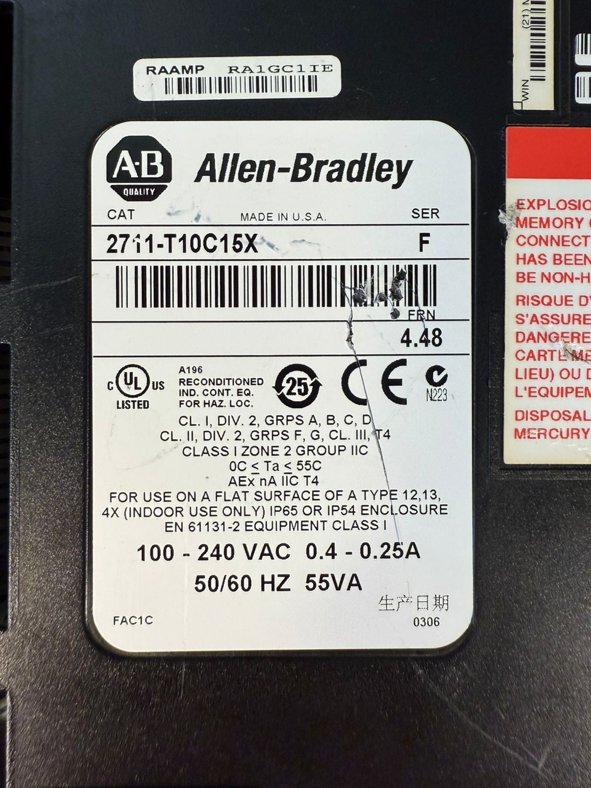 Allen Bradley 2711-T10C15X /F FRN 4.48 100-240V 0.4-0.25A (10.4.1)