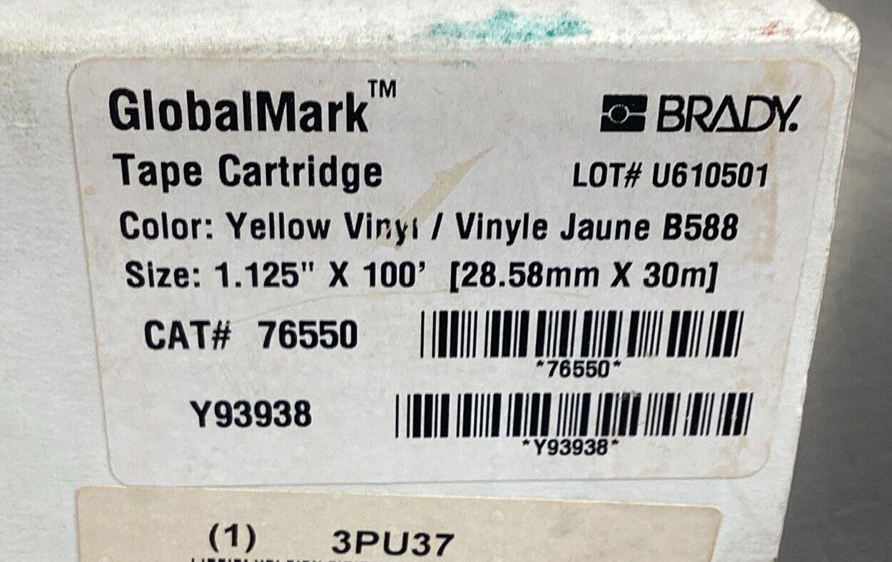 BRADY YELLOW VINYL TAPE  76550  1.125”x100’      5B