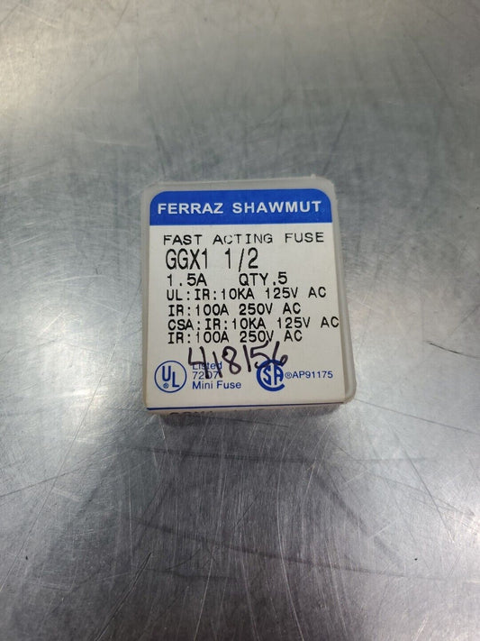 Ferraz Shawmut GGX1 1/2 Fast Acting Fuses, 5-Pack 1.5A.                     4E-3