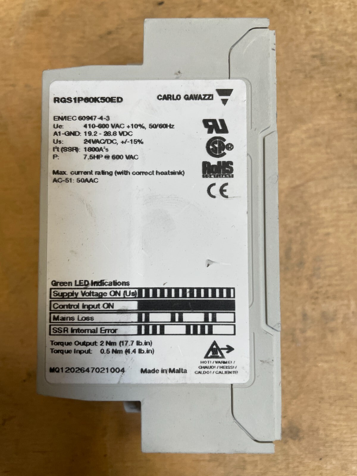 CARLO GAVAZZI RGS1P60K50ED Gray Rated Vol 600V 26 50 ACA Solid State Relay(444)