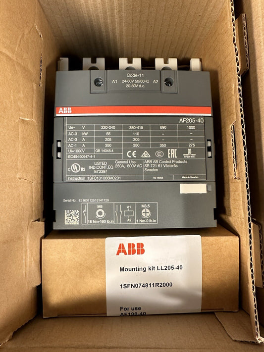 New ABB AF205-40 250 Amp 600VAC Contactor - (BIN-7.5.1)