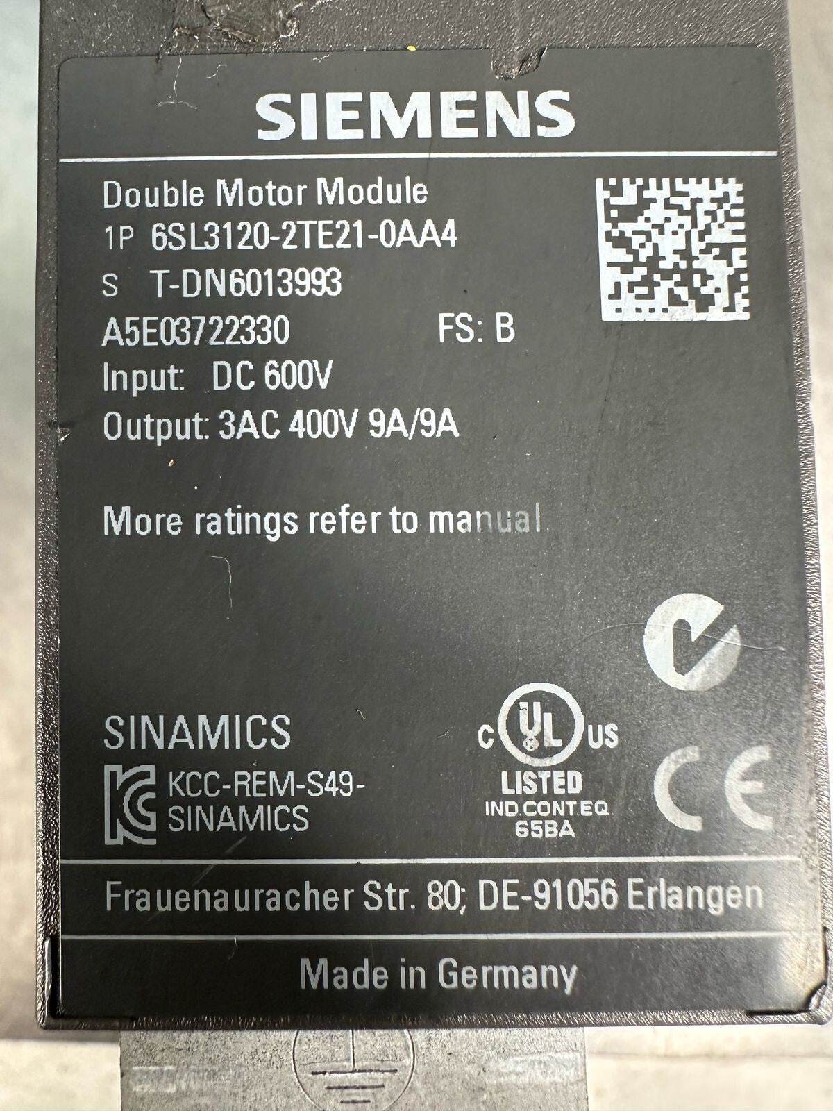 Siemens Sinamics 6SL3120-2TE21-0AA4 Double Motor Mod    (8.4.6)