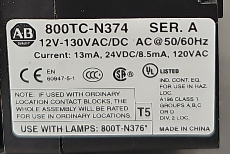 Allen Bradley 800T-QH2A Ser V blue with 800TC-N374/A                     loc4C18