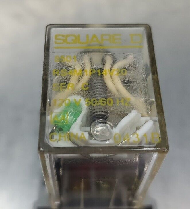 SQUARE D RS4M1P14V20 SER. C RELAY w/8501NR45 Base.                         4E-35