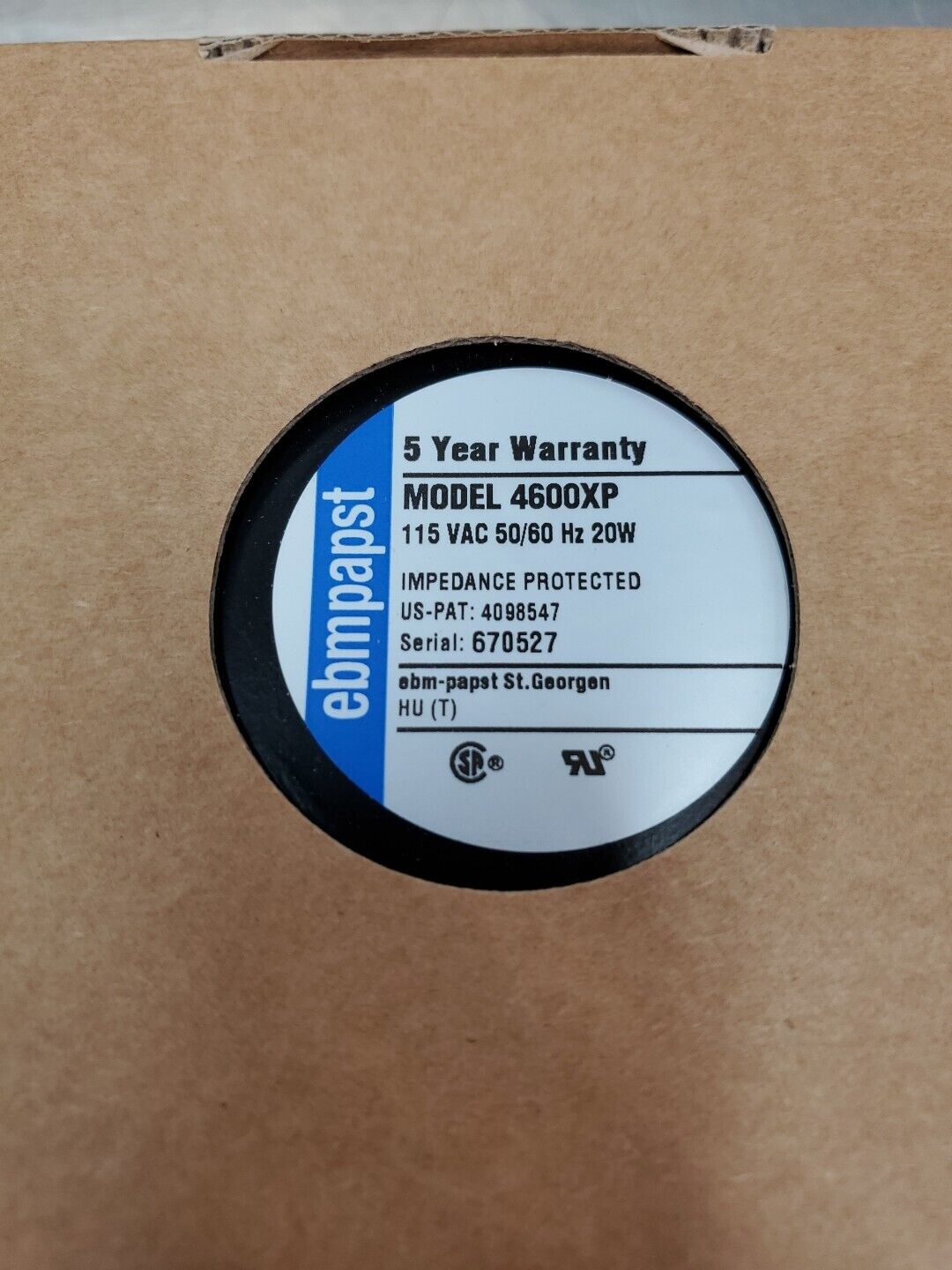 EBMPAPST Model 4600XP 115VAC 50/60Hz 20W Fan.                              5D-25