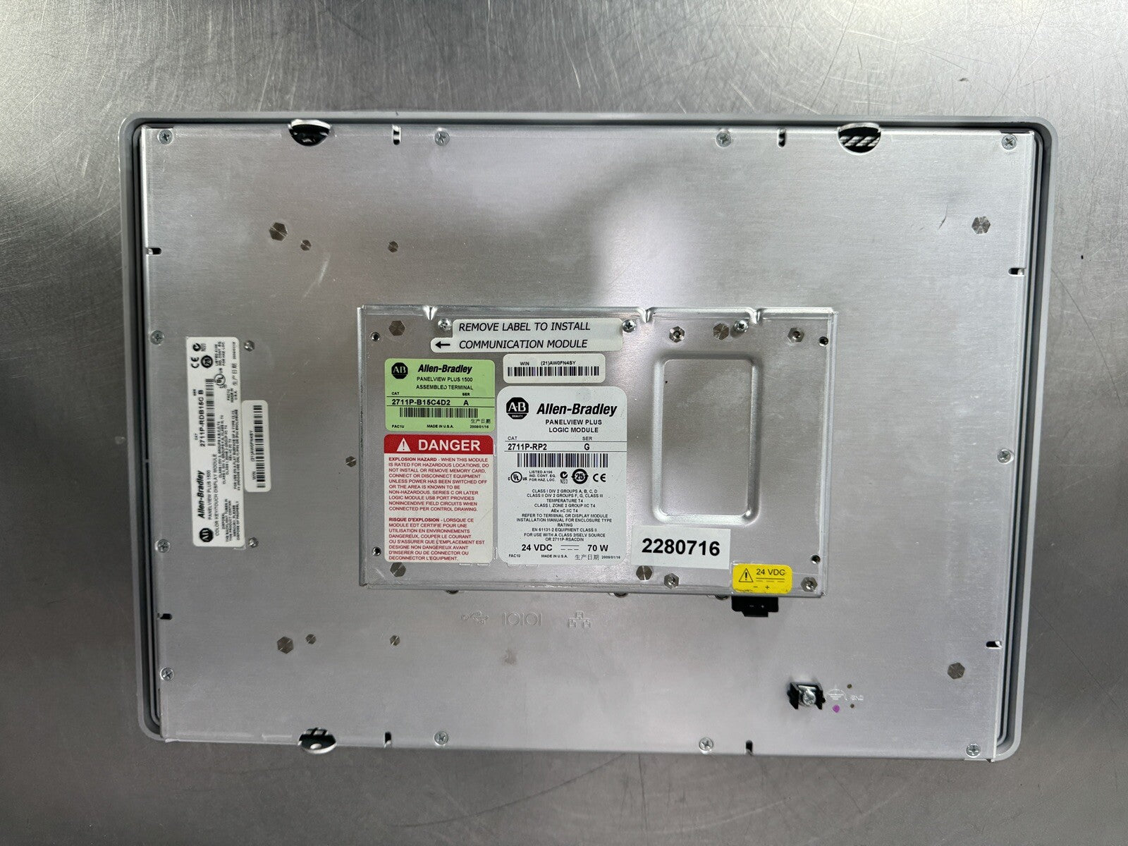 Allen-Bradley 2711P-B15C4D2 Panelview Plus 1500 w/ 2711P-RP2 Logic Module @2.5.5