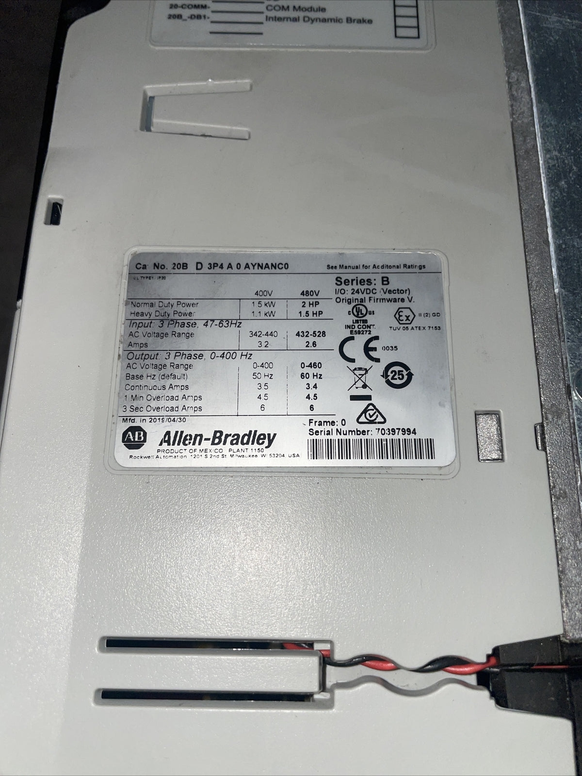 Allen-Bradley PowerFlex 700 20BD3P4A0AYNANC0 -@1D